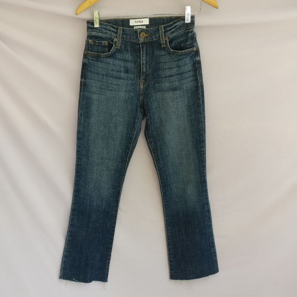 W25 Anthropologie PISTOLA Hugger Raw Hem Cropped jeans 98% Cotton 2% stretch Zip